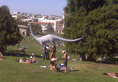 Random inflatable brontosaurus in Dolores park