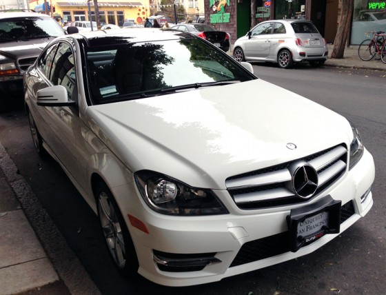 mercedes benz, bump shox, parking armor, mission district, san francisco, car diaper