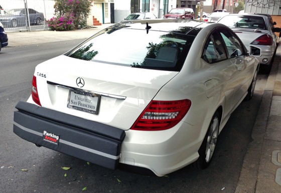 mercedes benz, bump shox, parking armor, mission district, san francisco, car diaper